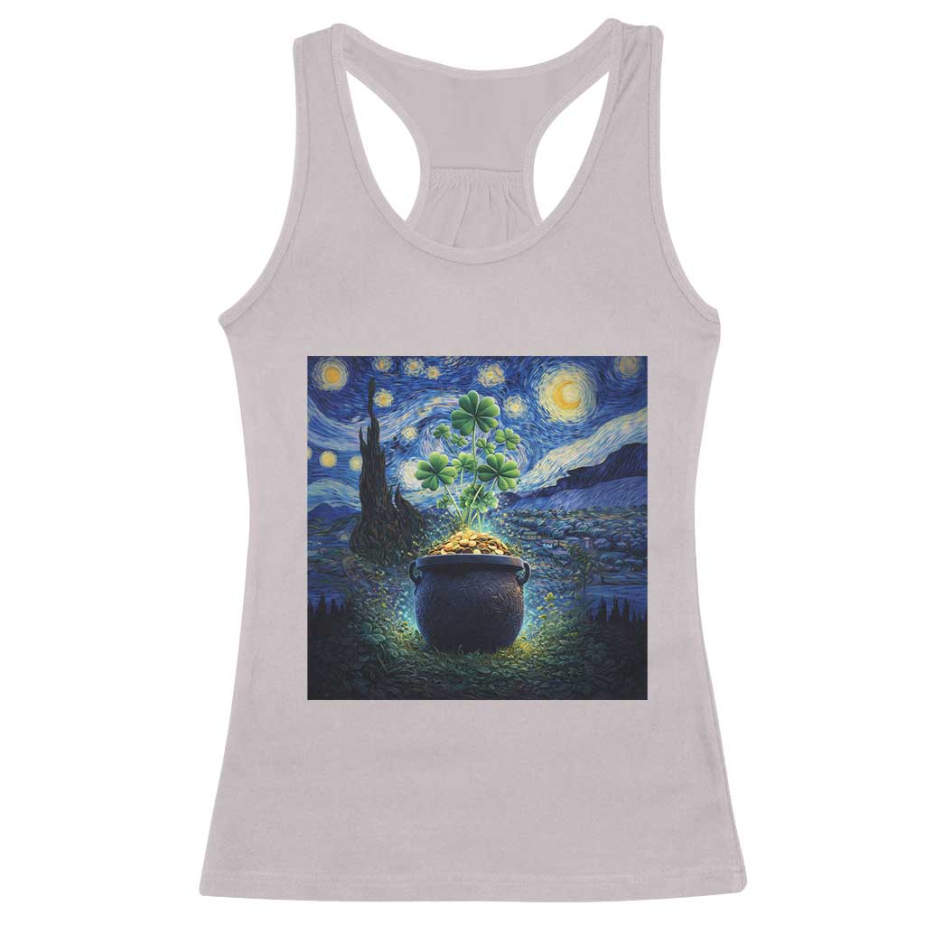 St Patricks Day Starry Night Shamrock Van Gogh Art Racerback Tank Top