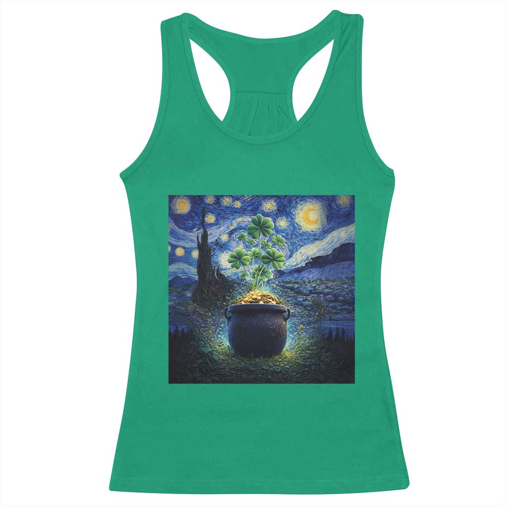 St Patricks Day Starry Night Shamrock Van Gogh Art Racerback Tank Top