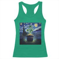 St Patricks Day Starry Night Shamrock Van Gogh Art Racerback Tank Top