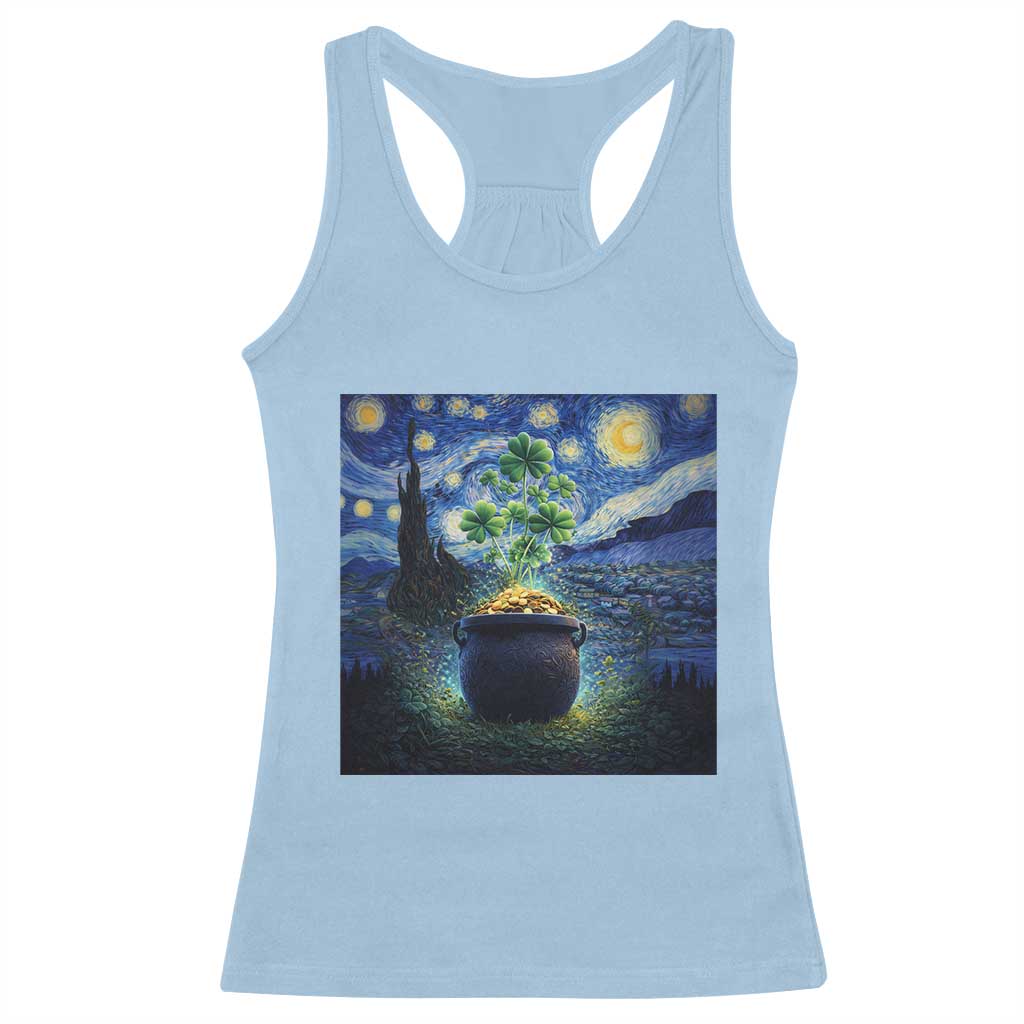 St Patricks Day Starry Night Shamrock Van Gogh Art Racerback Tank Top