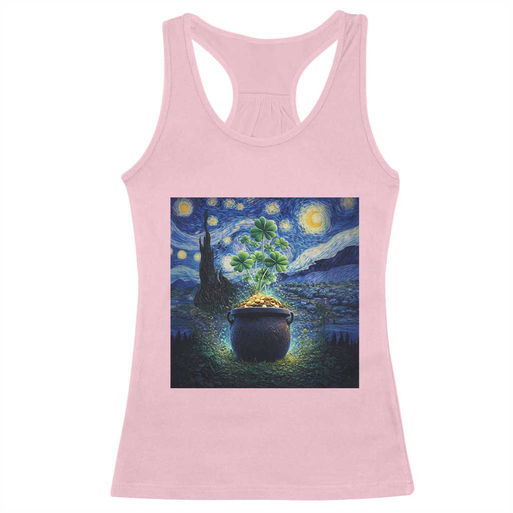 St Patricks Day Starry Night Shamrock Van Gogh Art Racerback Tank Top