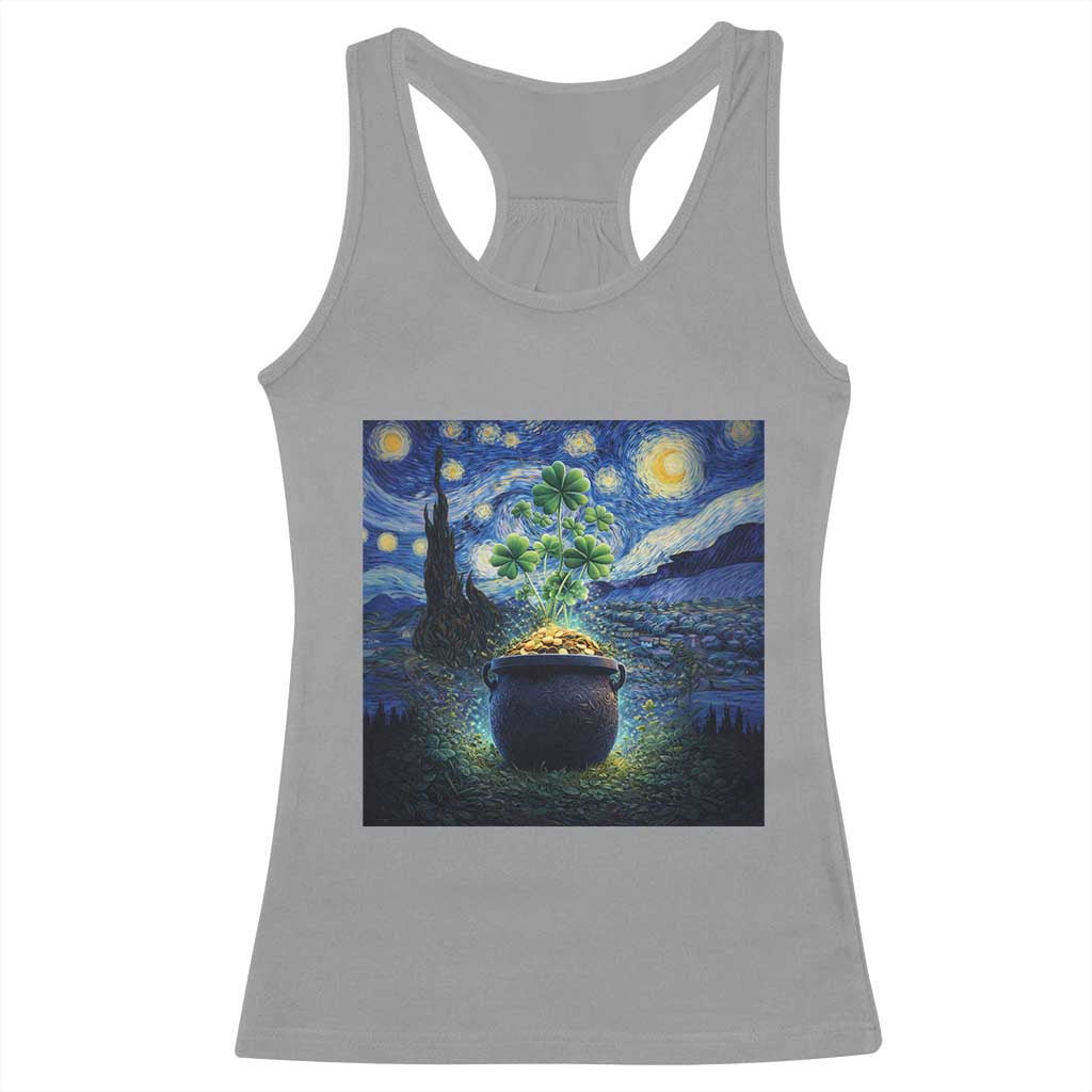 St Patricks Day Starry Night Shamrock Van Gogh Art Racerback Tank Top