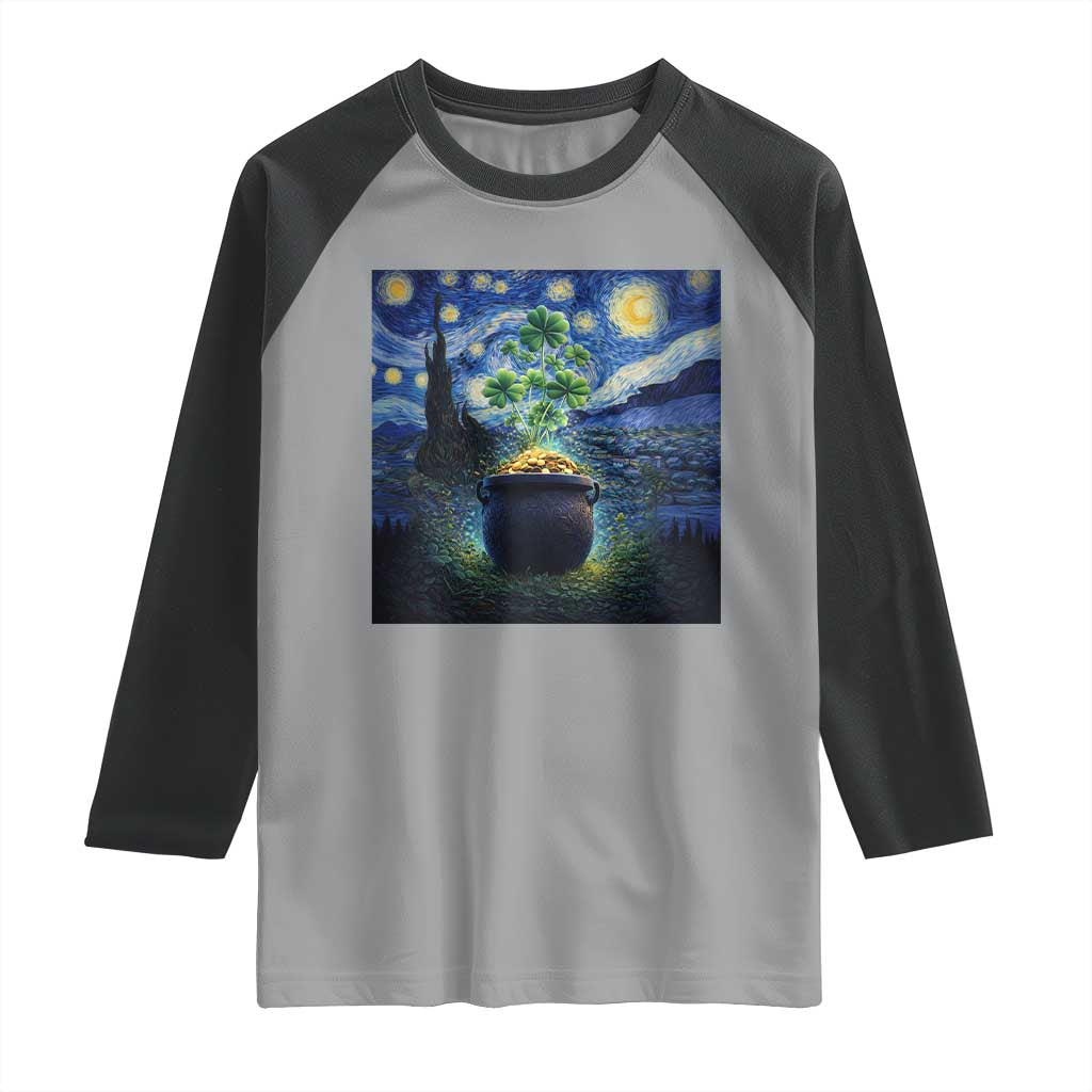 St Patricks Day Starry Night Shamrock Van Gogh Art Raglan Shirt