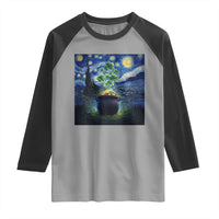 St Patricks Day Starry Night Shamrock Van Gogh Art Raglan Shirt