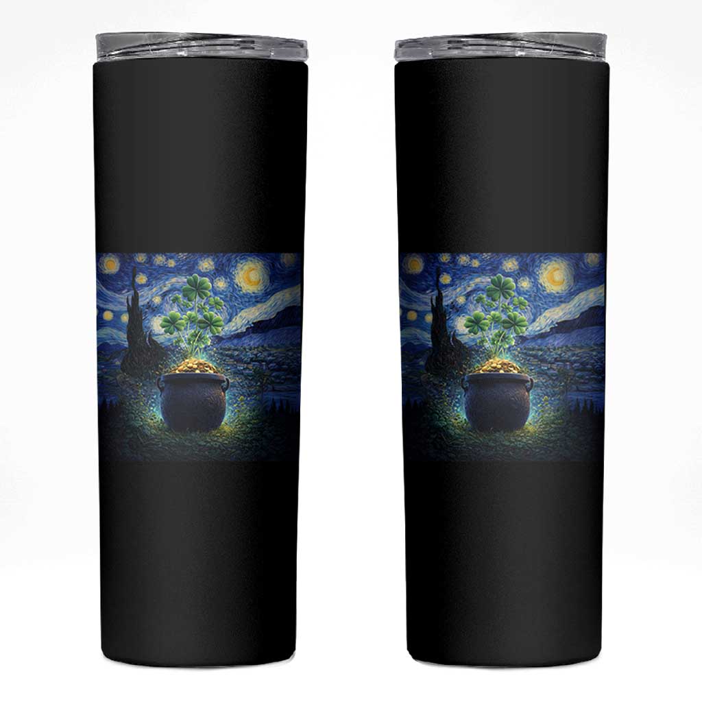 St Patricks Day Starry Night Shamrock Van Gogh Art Skinny Tumbler