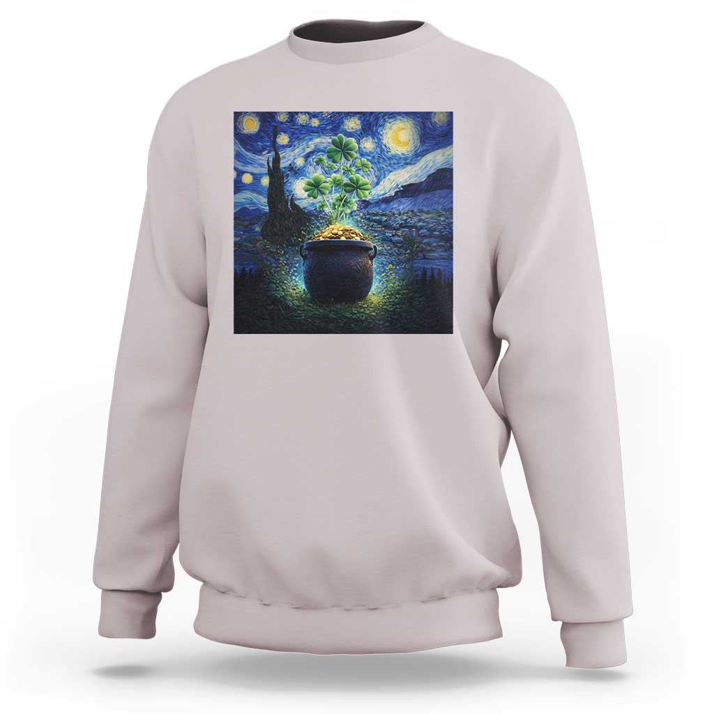 St Patricks Day Starry Night Shamrock Van Gogh Art Sweatshirt