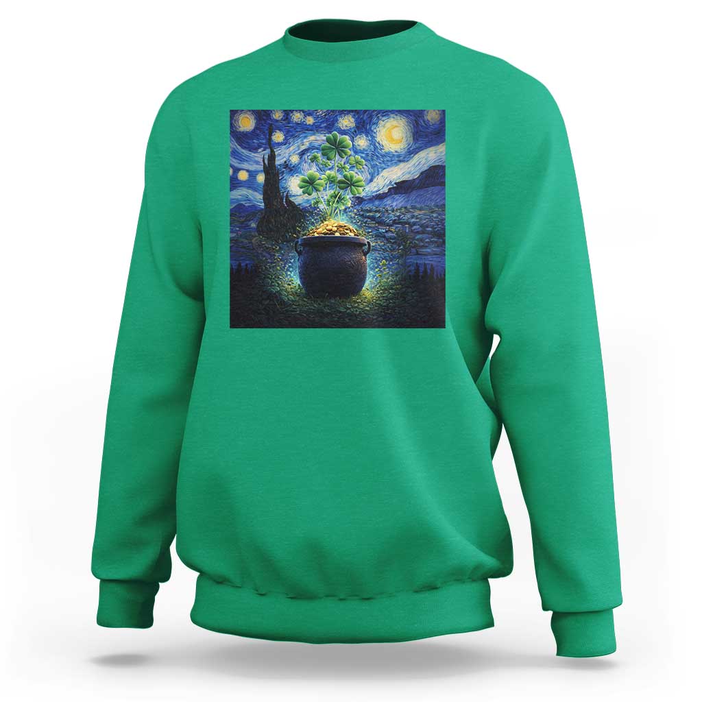 St Patricks Day Starry Night Shamrock Van Gogh Art Sweatshirt