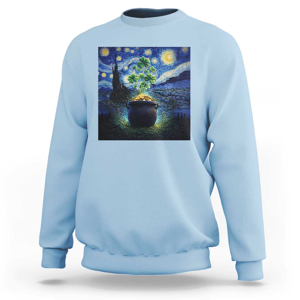 St Patricks Day Starry Night Shamrock Van Gogh Art Sweatshirt