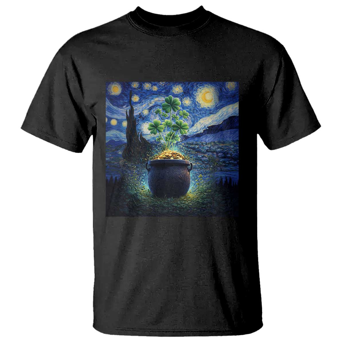 St Patricks Day Starry Night Shamrock Van Gogh Art T Shirt