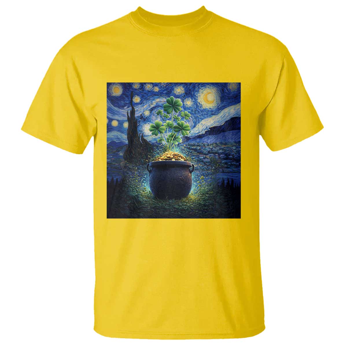 St Patricks Day Starry Night Shamrock Van Gogh Art T Shirt