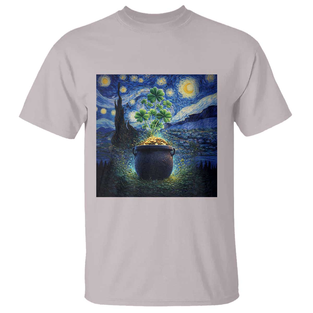 St Patricks Day Starry Night Shamrock Van Gogh Art T Shirt