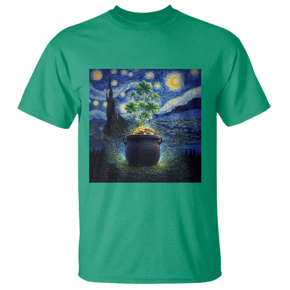 St Patricks Day Starry Night Shamrock Van Gogh Art T Shirt