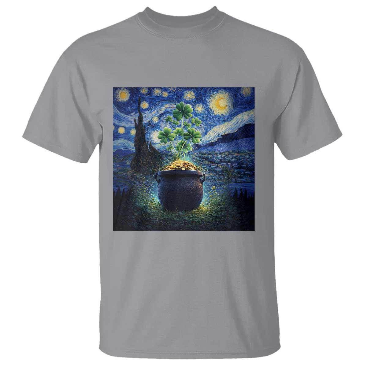 St Patricks Day Starry Night Shamrock Van Gogh Art T Shirt