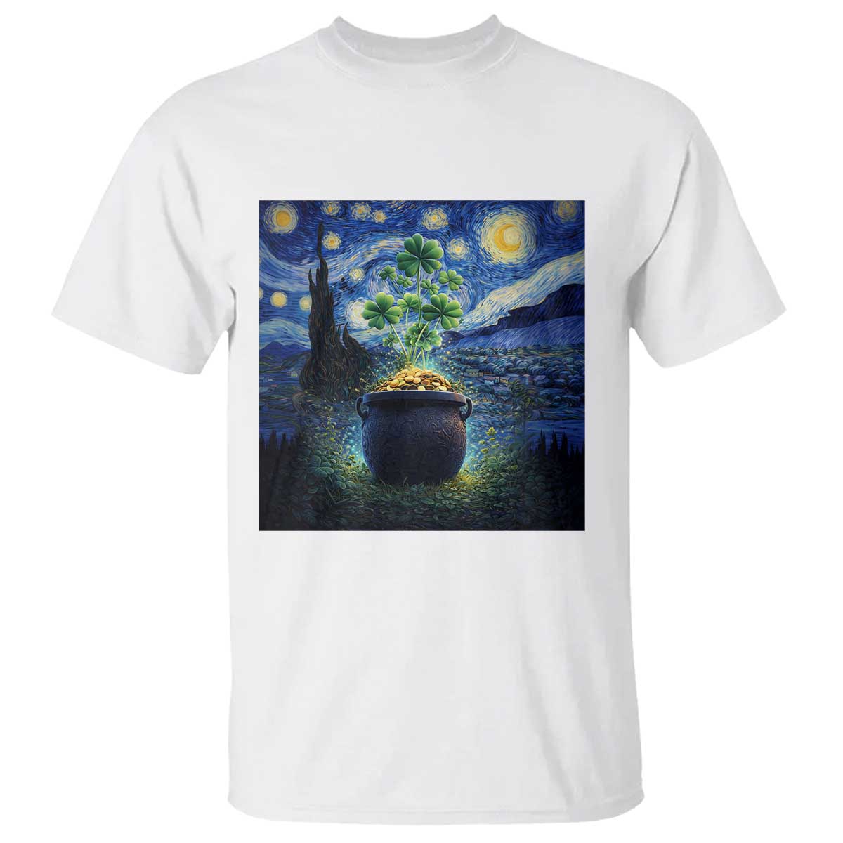 St Patricks Day Starry Night Shamrock Van Gogh Art T Shirt