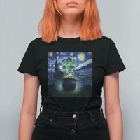 St Patricks Day Starry Night Shamrock Van Gogh Art T Shirt For Women