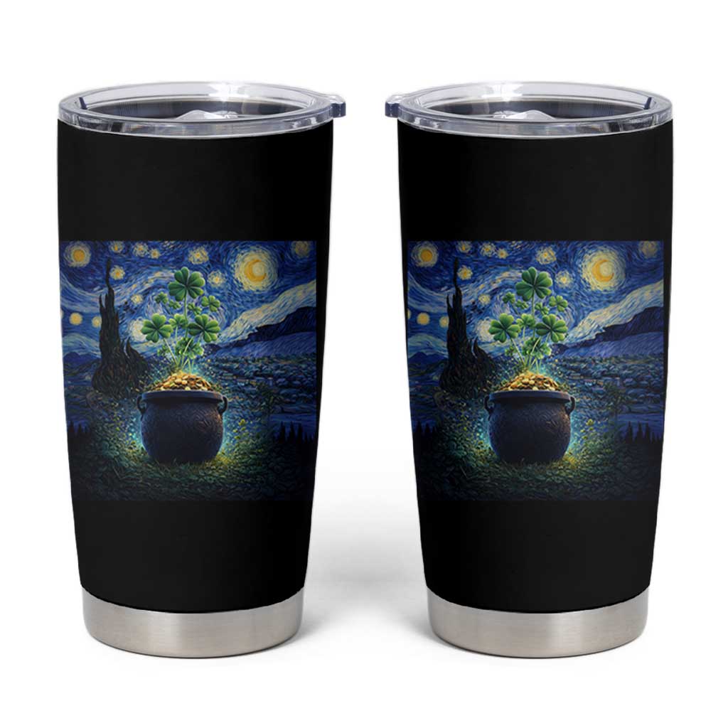 St Patricks Day Starry Night Shamrock Van Gogh Art Tumbler Cup