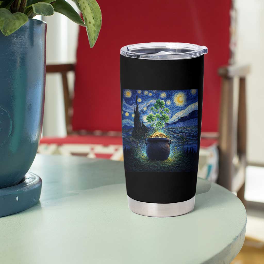 St Patricks Day Starry Night Shamrock Van Gogh Art Tumbler Cup