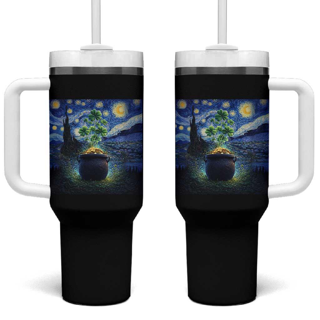 St Patricks Day Starry Night Shamrock Van Gogh Art Tumbler With Handle