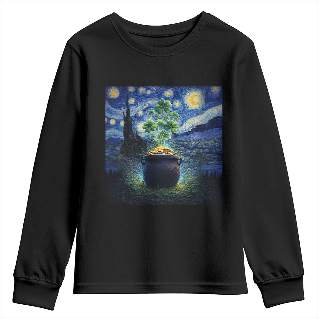 St Patricks Day Starry Night Shamrock Van Gogh Art Youth Sweatshirt