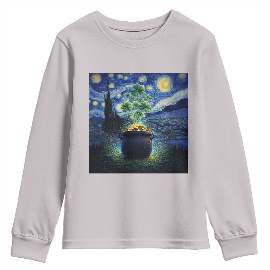 St Patricks Day Starry Night Shamrock Van Gogh Art Youth Sweatshirt