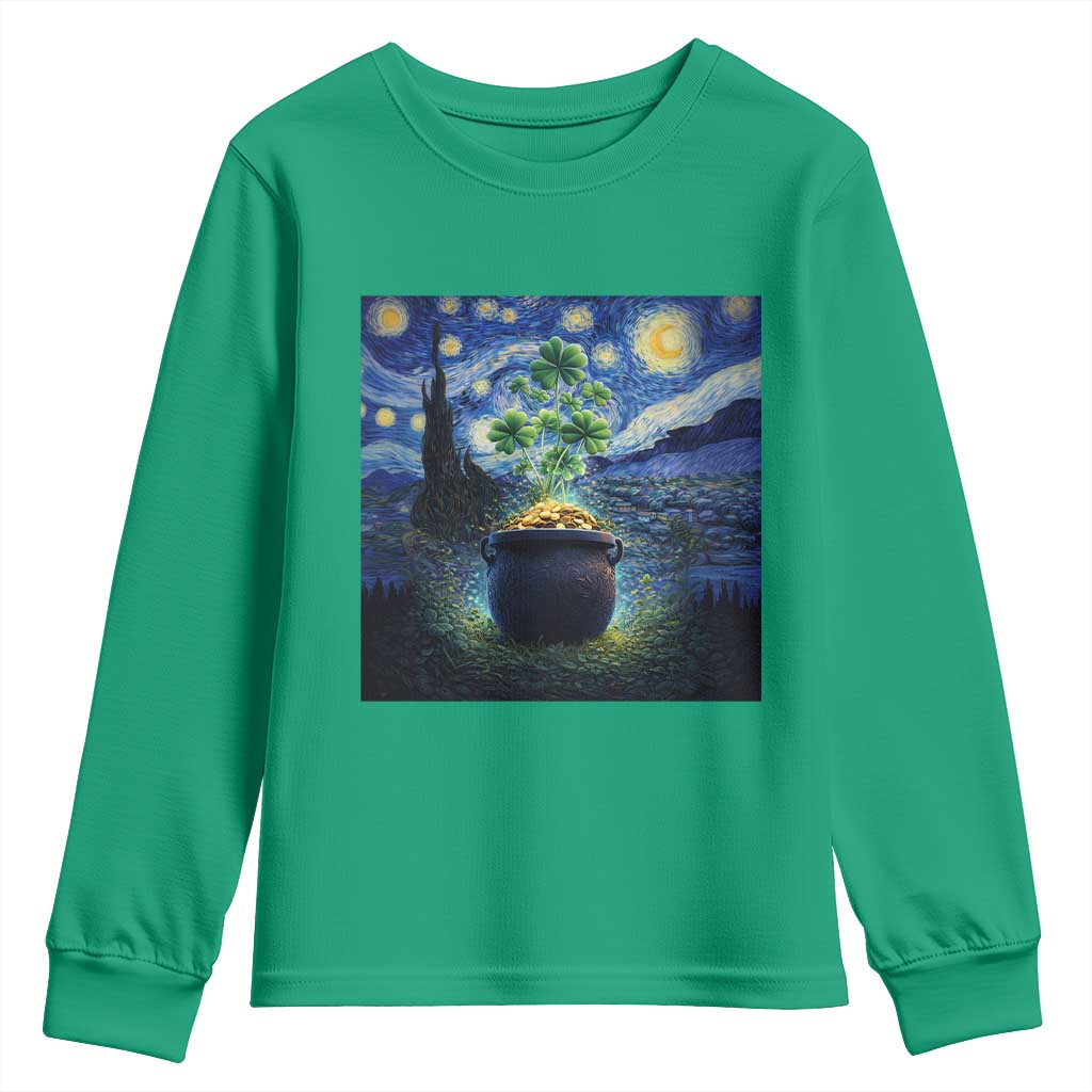 St Patricks Day Starry Night Shamrock Van Gogh Art Youth Sweatshirt