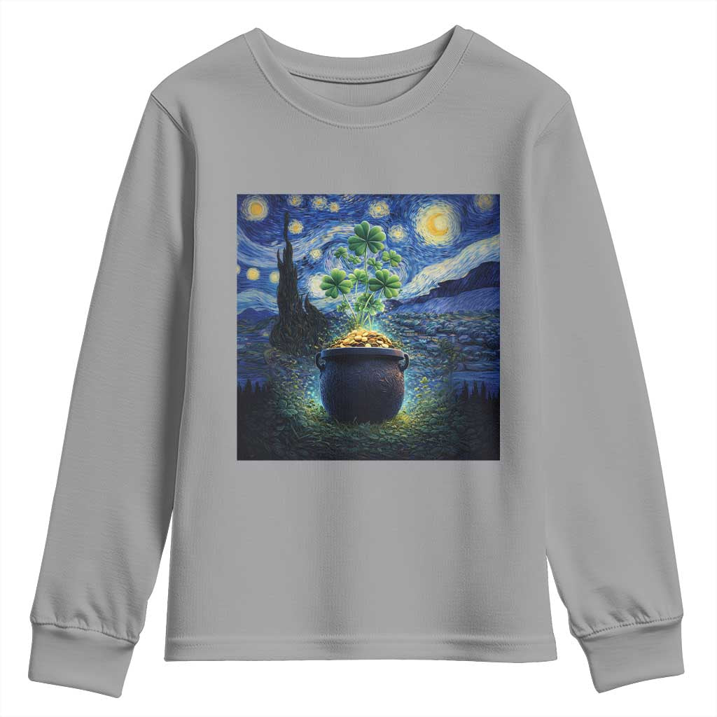 St Patricks Day Starry Night Shamrock Van Gogh Art Youth Sweatshirt