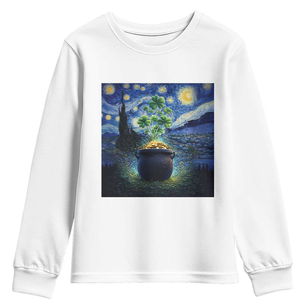 St Patricks Day Starry Night Shamrock Van Gogh Art Youth Sweatshirt