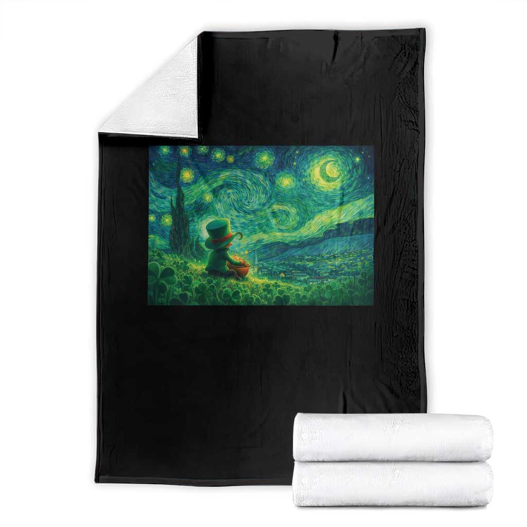 St Patricks Day Starry Night Leprechaun Shamrock Van Gogh Throw Blanket