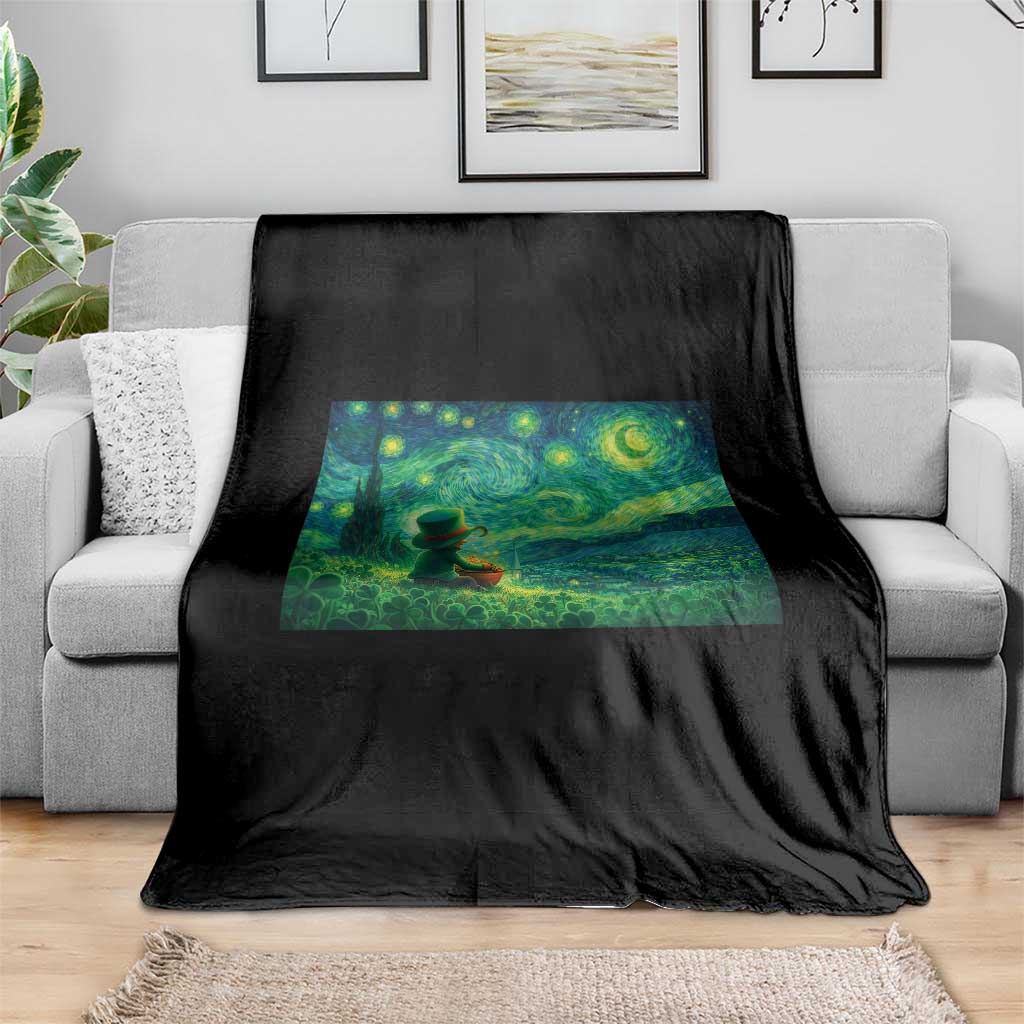 St Patricks Day Starry Night Leprechaun Shamrock Van Gogh Throw Blanket