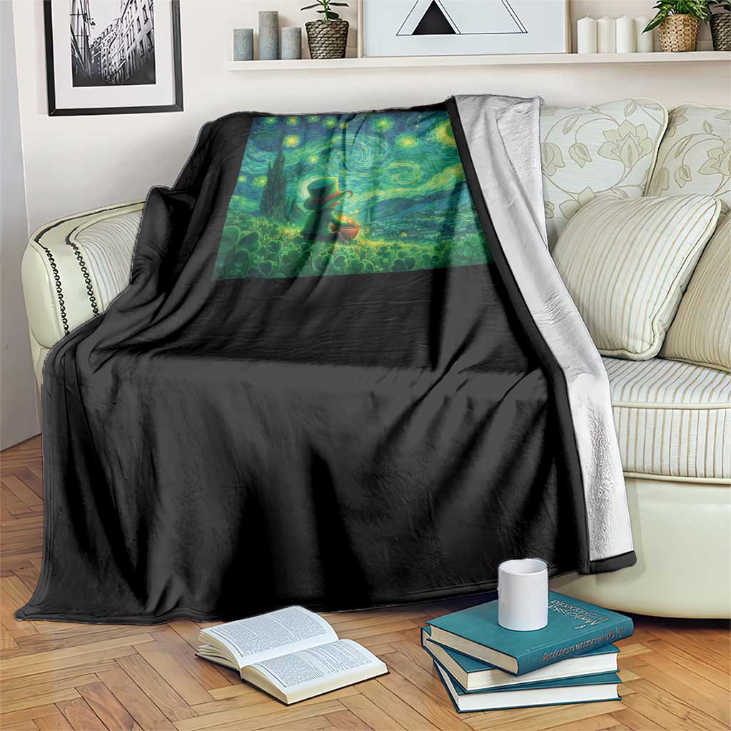 St Patricks Day Starry Night Leprechaun Shamrock Van Gogh Throw Blanket