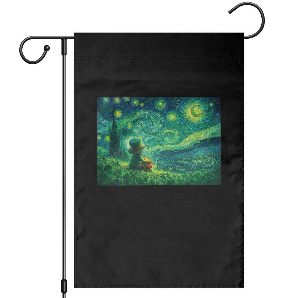 St Patricks Day Starry Night Leprechaun Shamrock Van Gogh Garden Flag