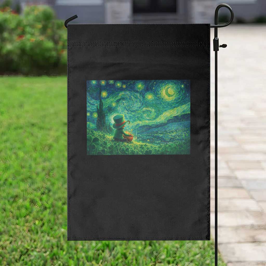 St Patricks Day Starry Night Leprechaun Shamrock Van Gogh Garden Flag