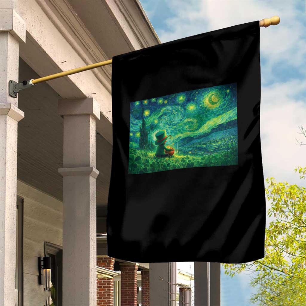 St Patricks Day Starry Night Leprechaun Shamrock Van Gogh Garden Flag