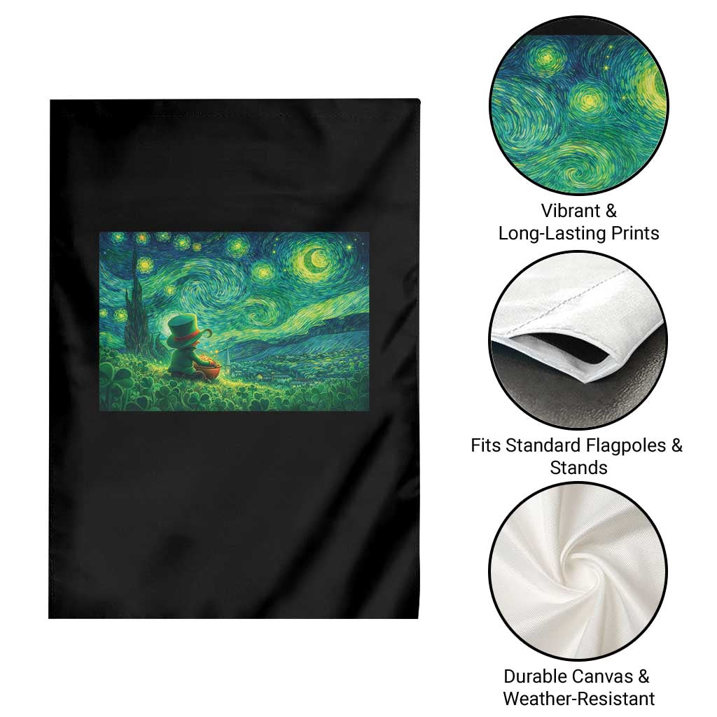 St Patricks Day Starry Night Leprechaun Shamrock Van Gogh Garden Flag