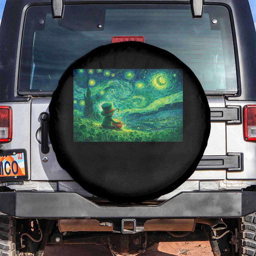 St Patricks Day Starry Night Leprechaun Shamrock Van Gogh Spare Tire Cover