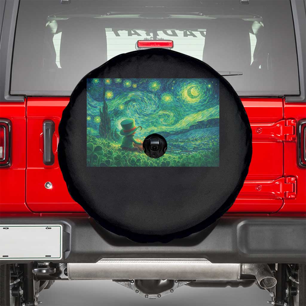 St Patricks Day Starry Night Leprechaun Shamrock Van Gogh Spare Tire Cover
