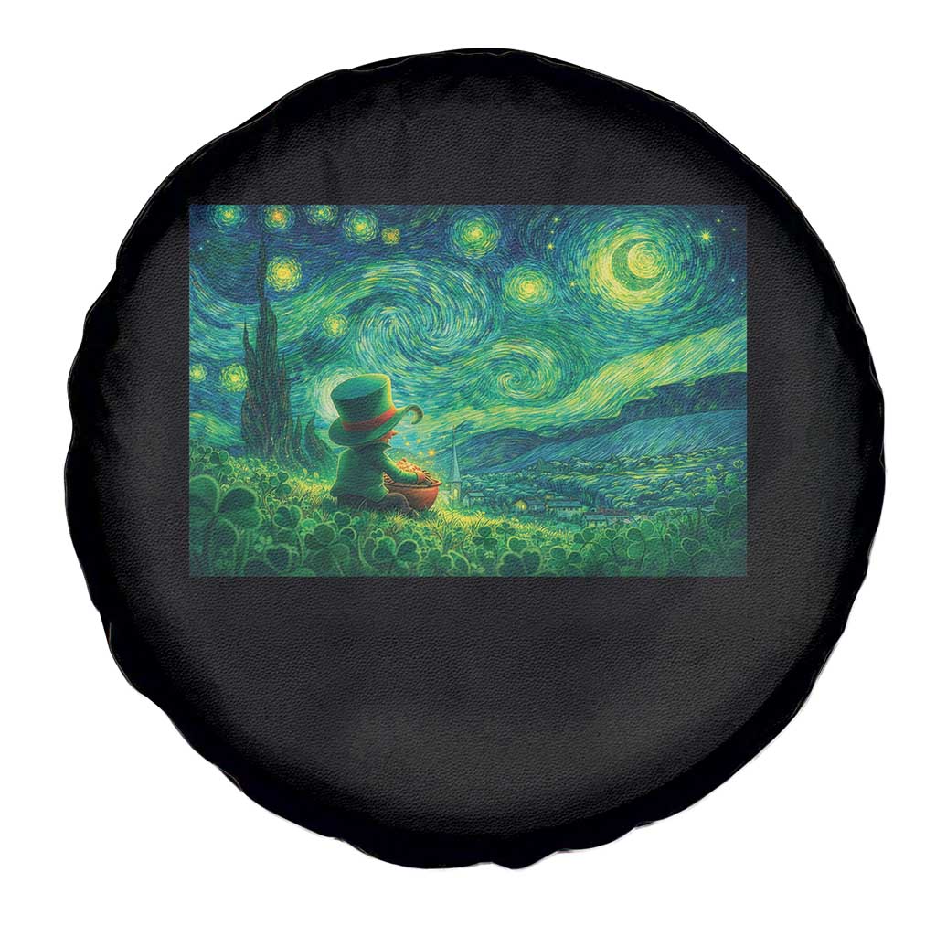 St Patricks Day Starry Night Leprechaun Shamrock Van Gogh Spare Tire Cover