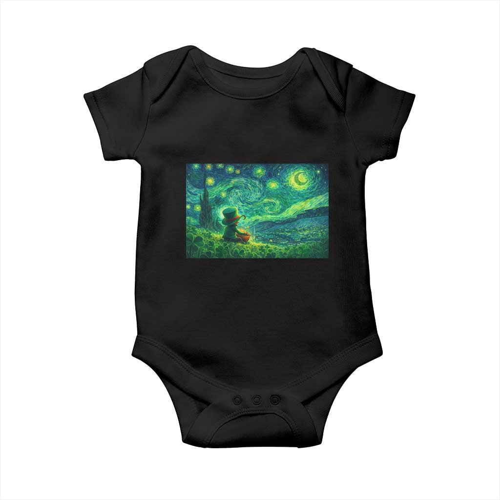 St Patricks Day Starry Night Leprechaun Shamrock Van Gogh Baby Onesie