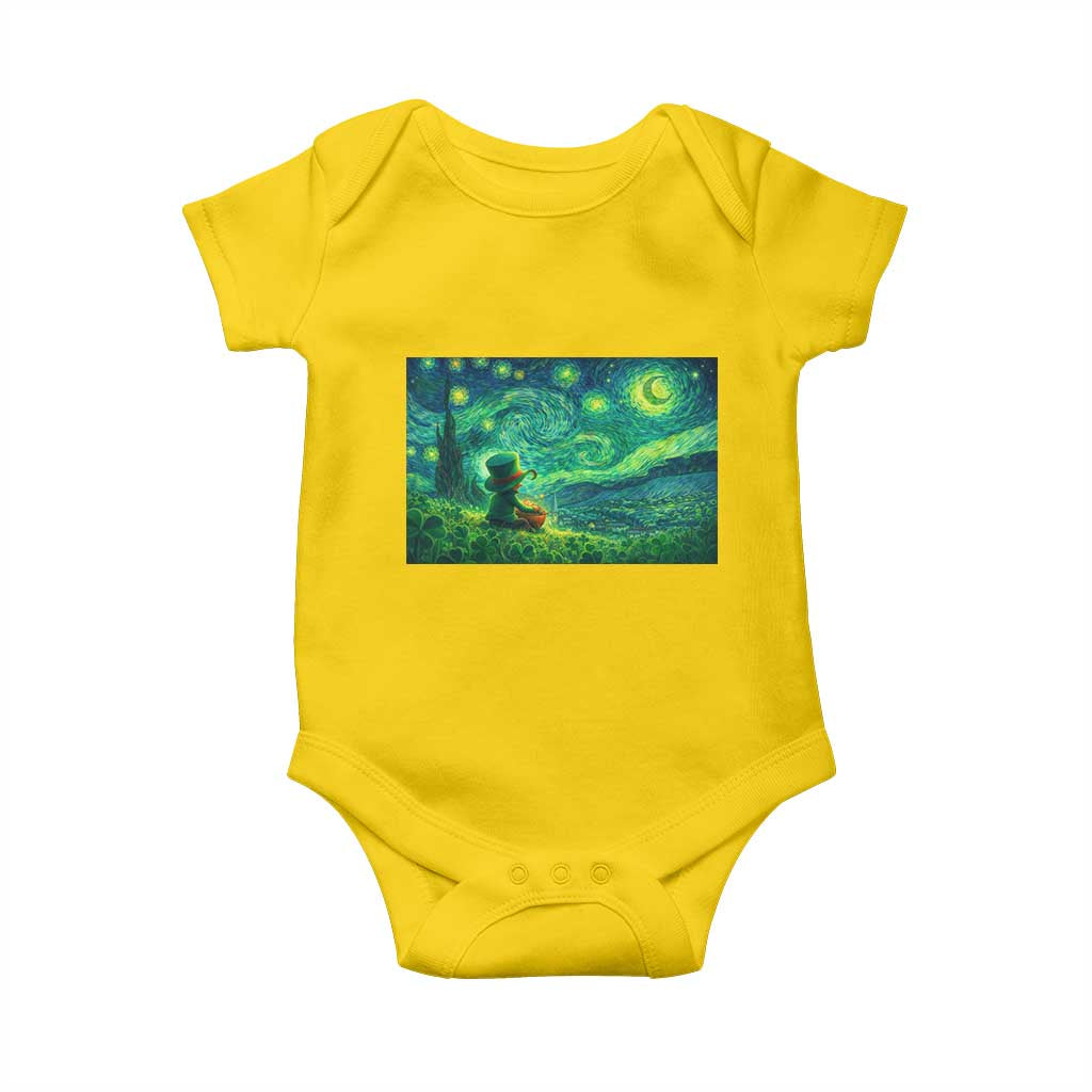 St Patricks Day Starry Night Leprechaun Shamrock Van Gogh Baby Onesie
