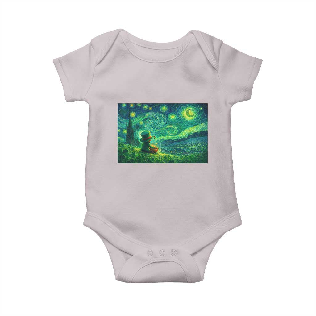 St Patricks Day Starry Night Leprechaun Shamrock Van Gogh Baby Onesie