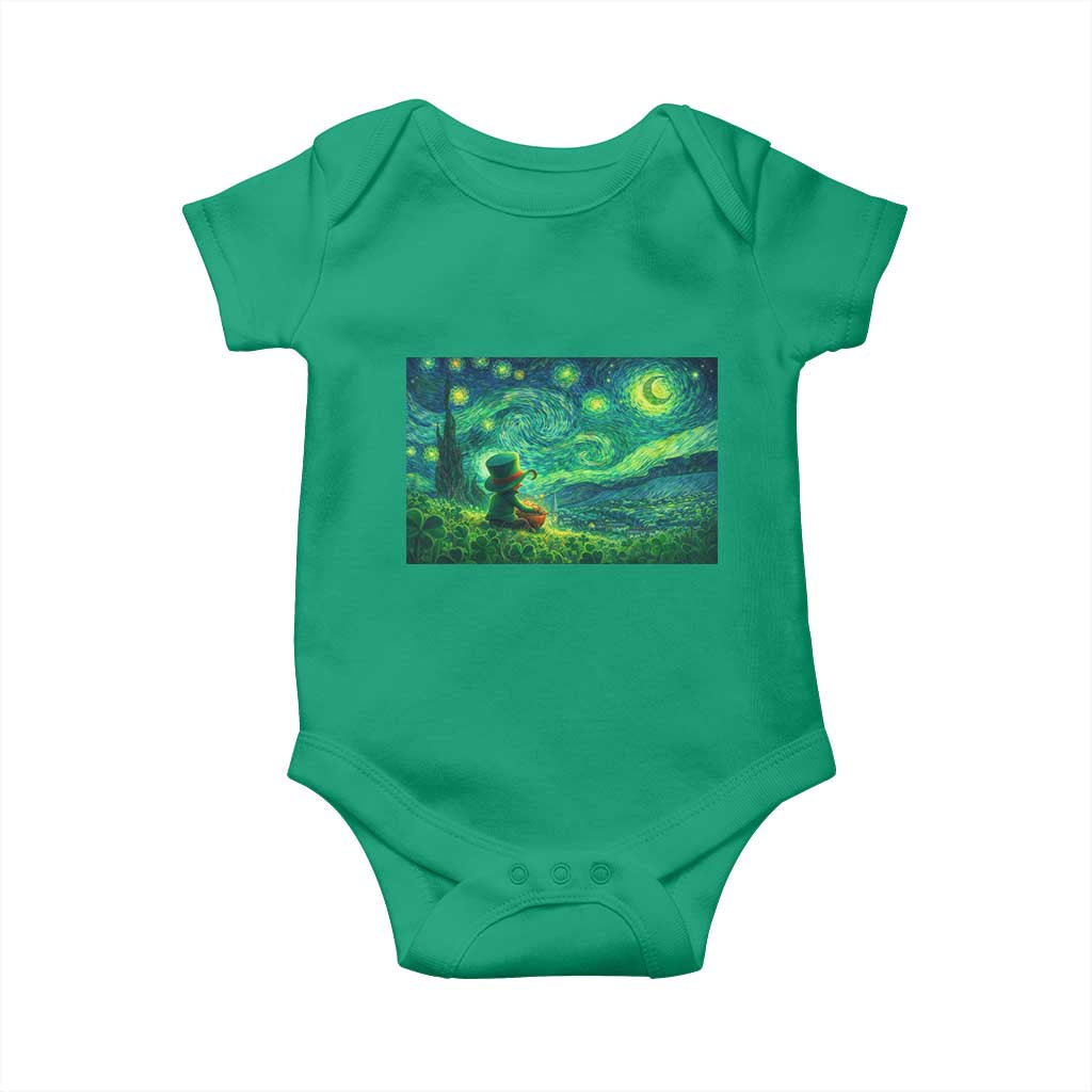 St Patricks Day Starry Night Leprechaun Shamrock Van Gogh Baby Onesie