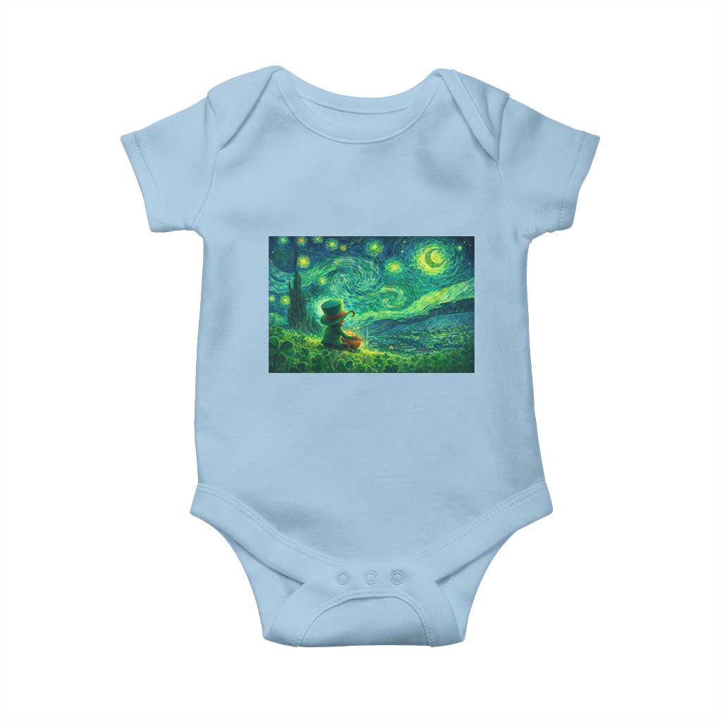 St Patricks Day Starry Night Leprechaun Shamrock Van Gogh Baby Onesie