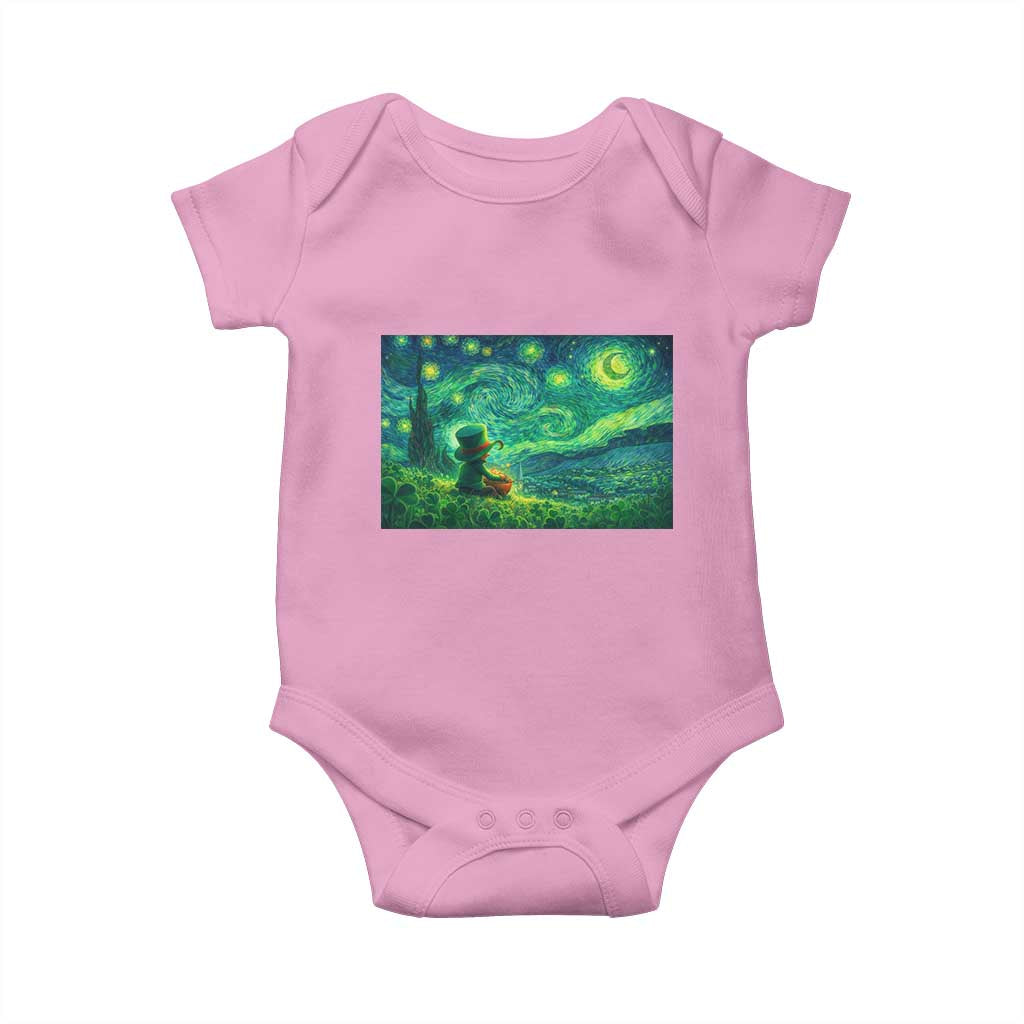 St Patricks Day Starry Night Leprechaun Shamrock Van Gogh Baby Onesie