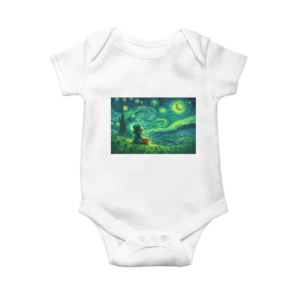 St Patricks Day Starry Night Leprechaun Shamrock Van Gogh Baby Onesie