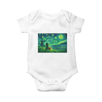 St Patricks Day Starry Night Leprechaun Shamrock Van Gogh Baby Onesie
