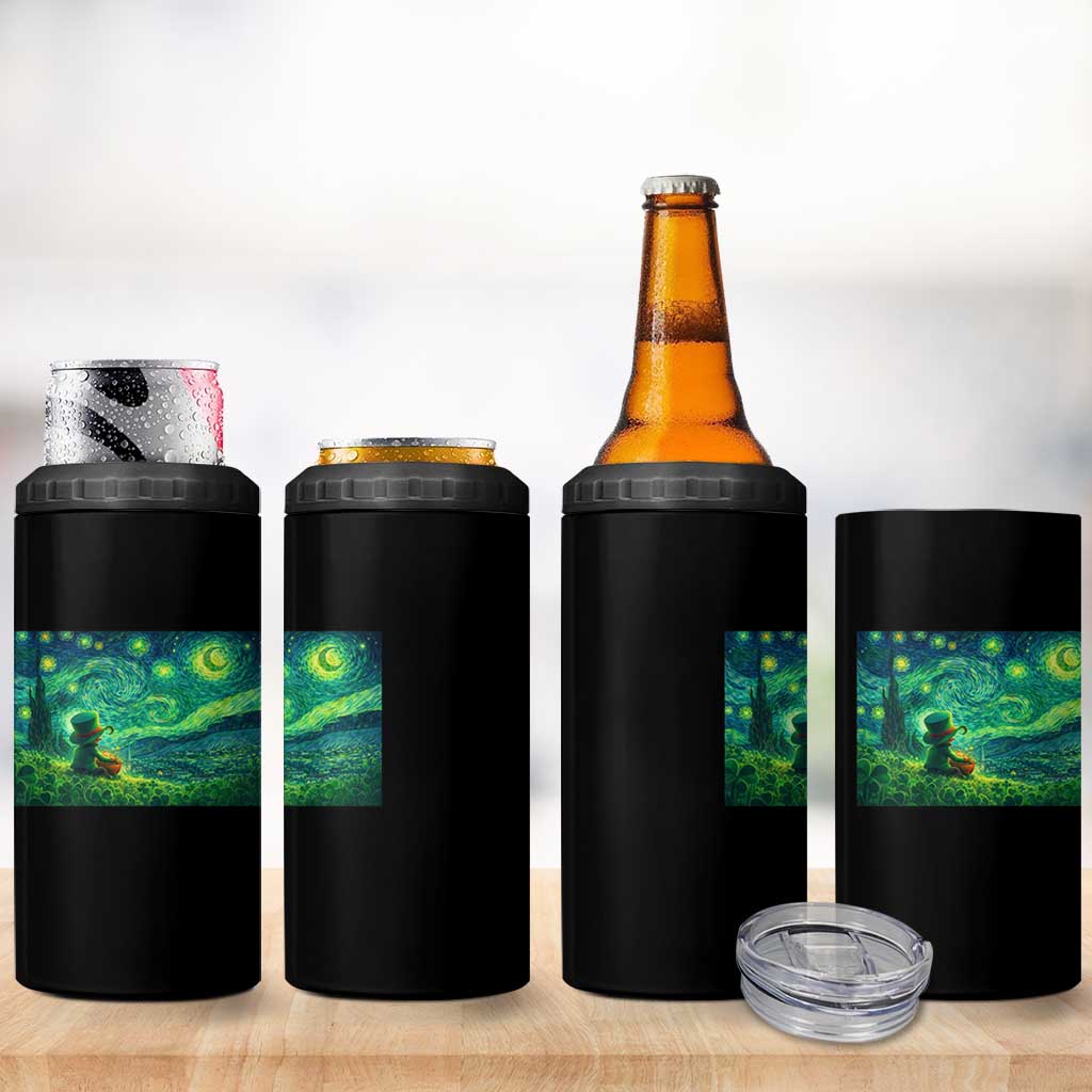 St Patricks Day Starry Night Leprechaun Shamrock Van Gogh 4 in 1 Can Cooler Tumbler