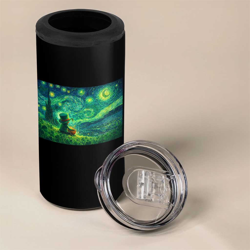 St Patricks Day Starry Night Leprechaun Shamrock Van Gogh 4 in 1 Can Cooler Tumbler