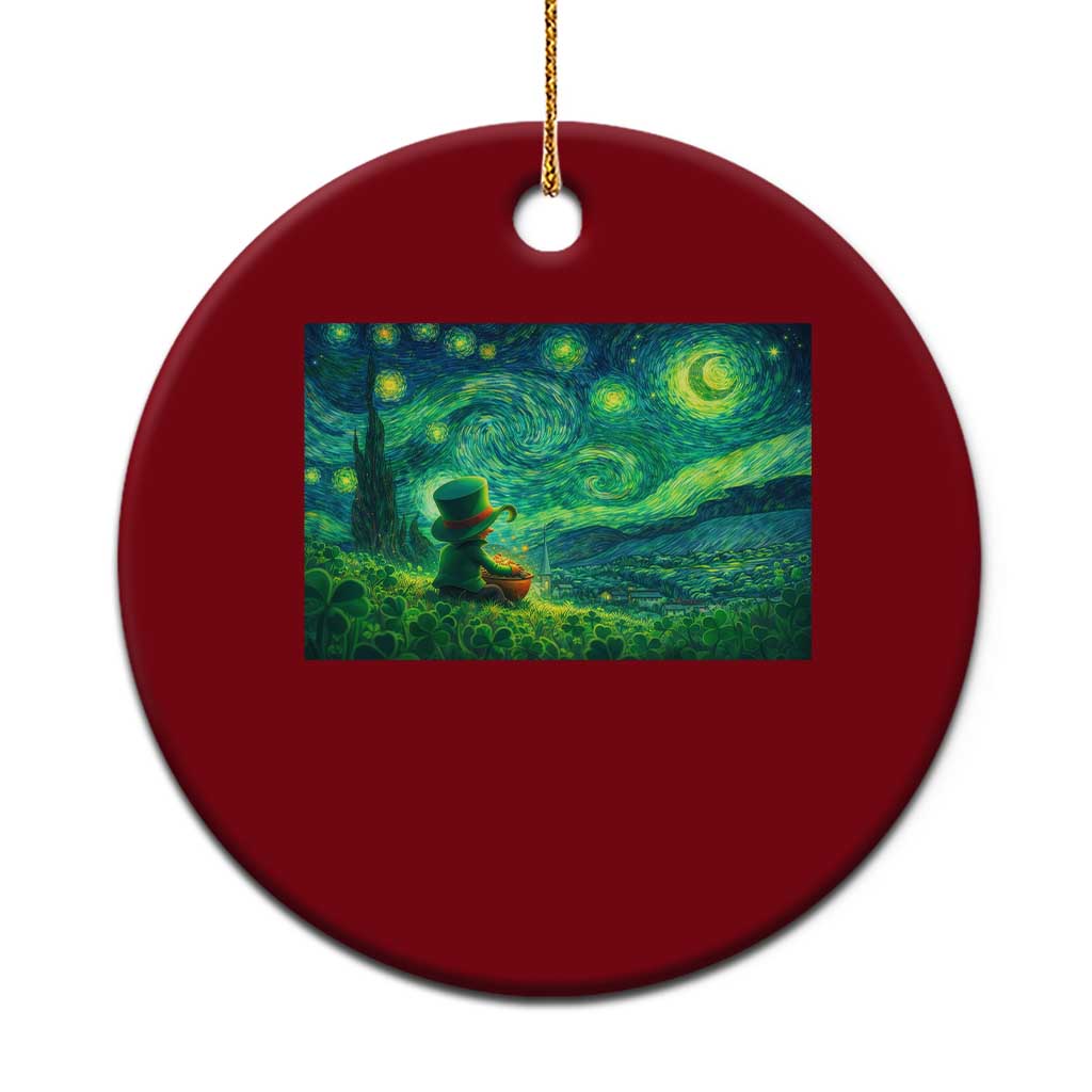 St Patricks Day Starry Night Leprechaun Shamrock Van Gogh Ceramic Ornament