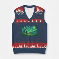 St Patricks Day Starry Night Leprechaun Shamrock Van Gogh V-Neck Knit Sweater Vest