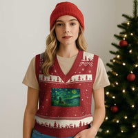 St Patricks Day Starry Night Leprechaun Shamrock Van Gogh V-Neck Knit Sweater Vest
